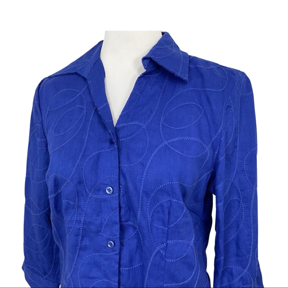 Tweeds Royal Blue 100% Linen Button-front Shirt Size M - Picture 5 of 8